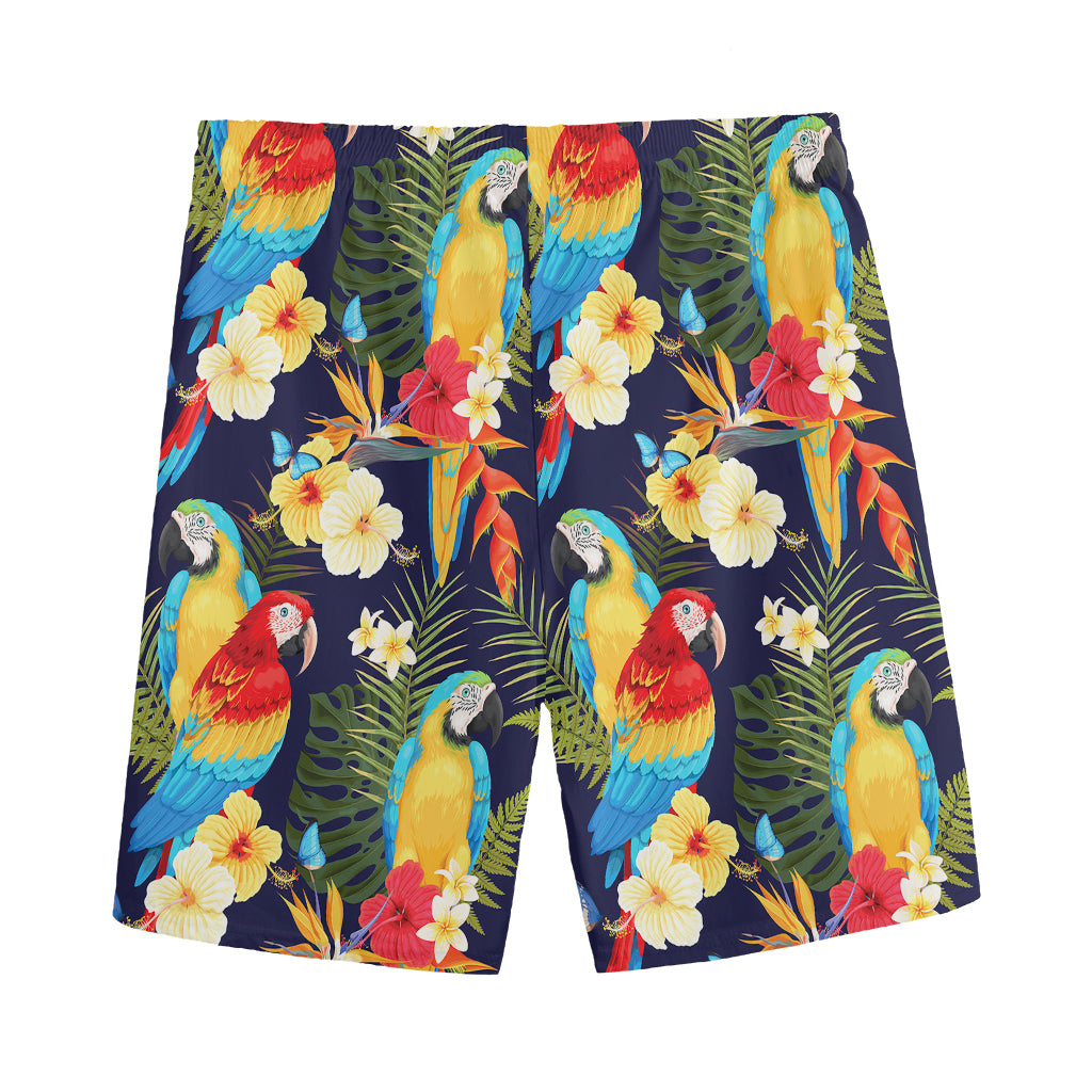 Parrot And Flower Pattern Print Men's Sports Shorts