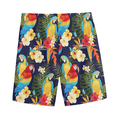 Parrot And Flower Pattern Print Men's Sports Shorts