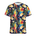 Parrot And Flower Pattern Print Men's Athletic T-Shirt