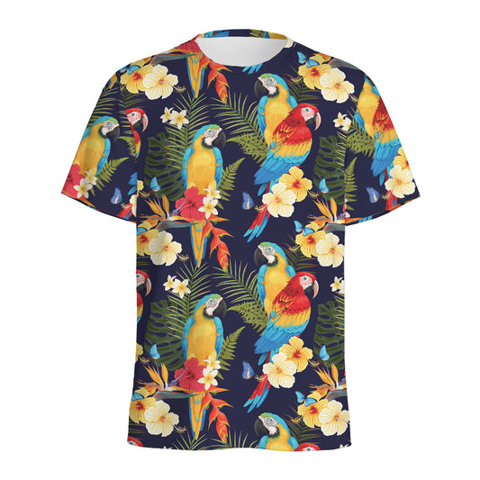 Parrot And Flower Pattern Print Men's Sports T-Shirt