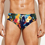 Parrot And Flower Pattern Print Men's Swim Briefs