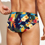 Parrot And Flower Pattern Print Men's Swim Briefs