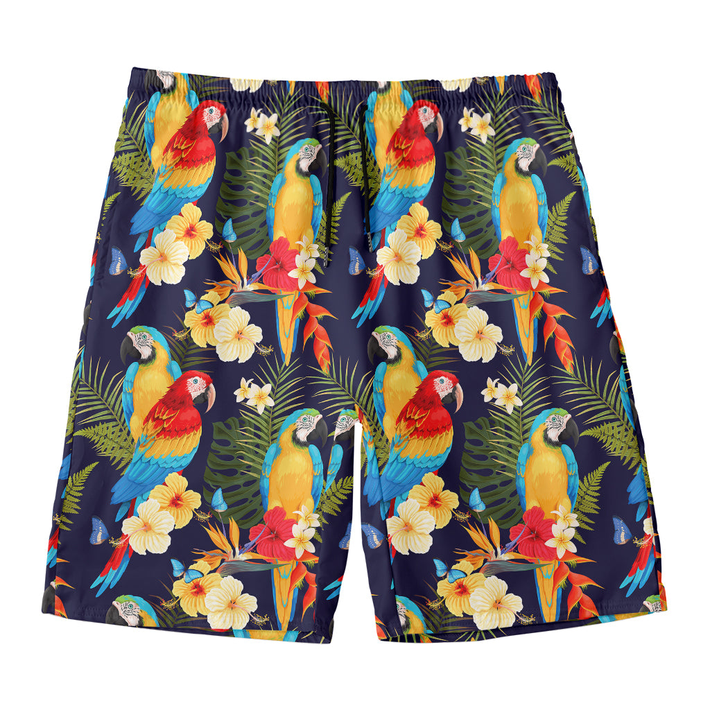 Parrot And Flower Pattern Print Men's Swim Trunks