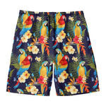 Parrot And Flower Pattern Print Men's Swim Trunks