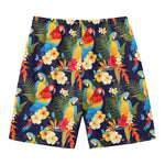 Parrot And Flower Pattern Print Men's Swim Trunks