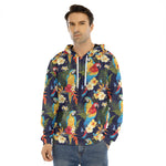 Parrot And Flower Pattern Print Men's Velvet Pullover Hoodie