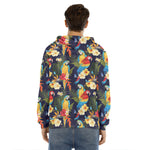 Parrot And Flower Pattern Print Men's Velvet Pullover Hoodie