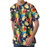Parrot And Flower Pattern Print Men's Velvet T-Shirt