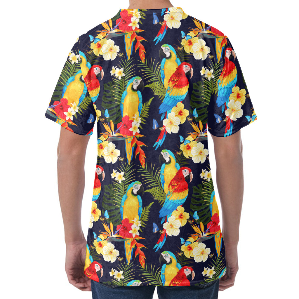 Parrot And Flower Pattern Print Men's Velvet T-Shirt