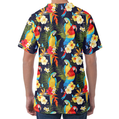 Parrot And Flower Pattern Print Men's Velvet T-Shirt