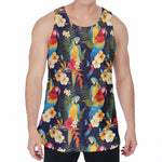 Parrot And Flower Pattern Print Men's Velvet Tank Top