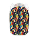 Parrot And Flower Pattern Print Mesh Laundry Hamper