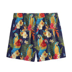 Parrot And Flower Pattern Print Mesh Shorts