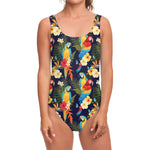 Parrot And Flower Pattern Print One Piece Swimsuit
