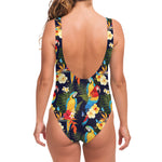 Parrot And Flower Pattern Print One Piece Swimsuit