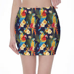 Parrot And Flower Pattern Print Pencil Mini Skirt