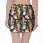 Parrot And Flower Pattern Print Pencil Mini Skirt