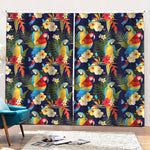 Parrot And Flower Pattern Print Pencil Pleat Curtains