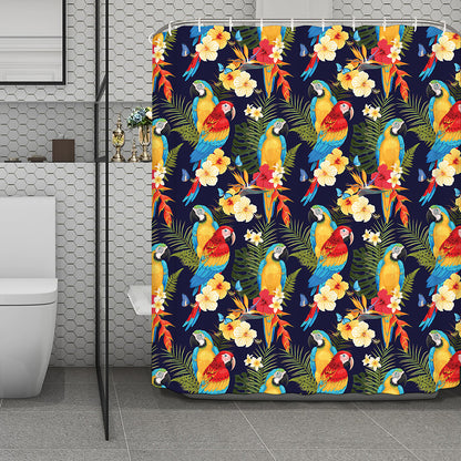 Parrot And Flower Pattern Print Polyester Shower Curtain