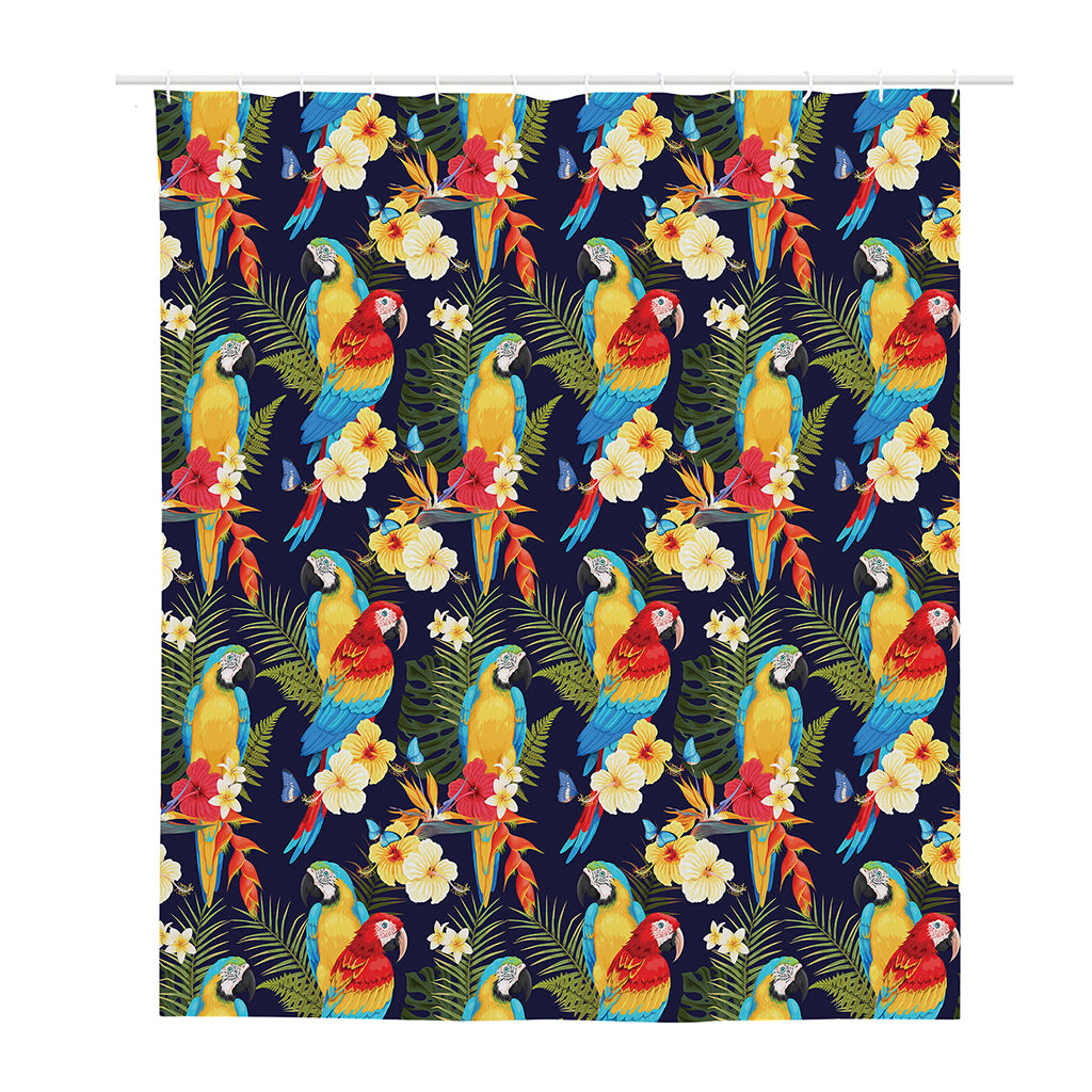 Parrot And Flower Pattern Print Polyester Shower Curtain