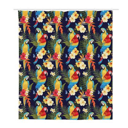 Parrot And Flower Pattern Print Polyester Shower Curtain
