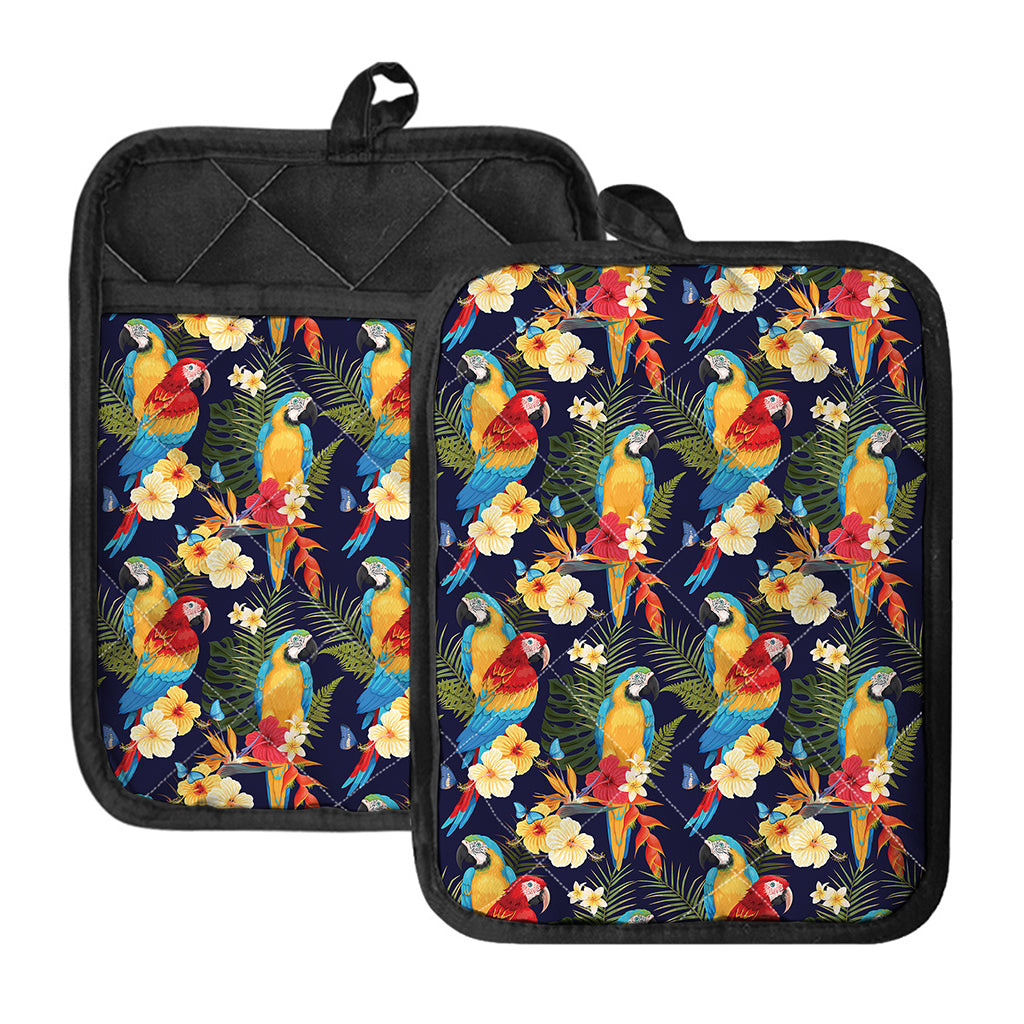 Parrot And Flower Pattern Print Pot Holders With Pocket
