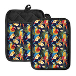 Parrot And Flower Pattern Print Pot Holders With Pocket