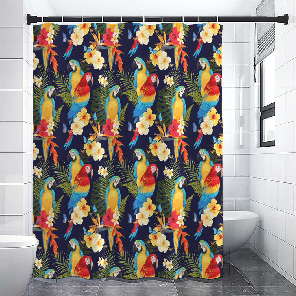 Parrot And Flower Pattern Print Premium Shower Curtain