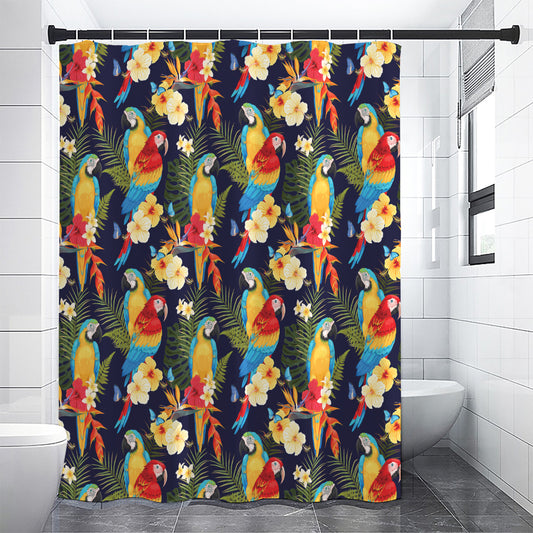 Parrot And Flower Pattern Print Premium Shower Curtain