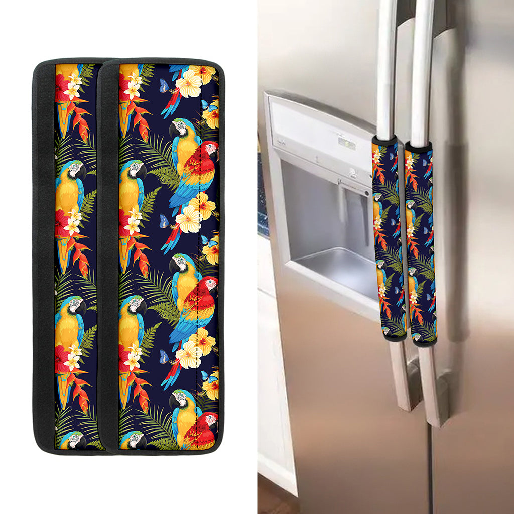 Parrot And Flower Pattern Print Refrigerator Handle Covers