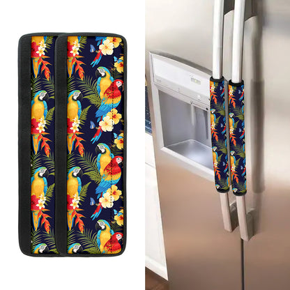 Parrot And Flower Pattern Print Refrigerator Handle Covers