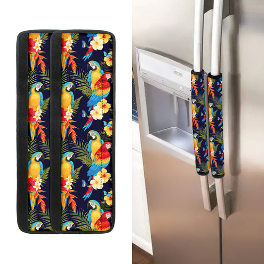 Parrot And Flower Pattern Print Refrigerator Handle Covers
