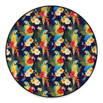 Parrot And Flower Pattern Print Round Floor Mat