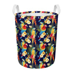 Parrot And Flower Pattern Print Round Laundry Basket