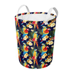Parrot And Flower Pattern Print Round Laundry Basket