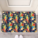 Parrot And Flower Pattern Print Rubber Doormat