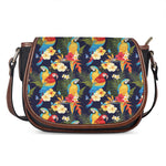Parrot And Flower Pattern Print Saddle Bag