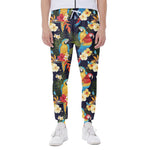 Parrot And Flower Pattern Print Scuba Joggers