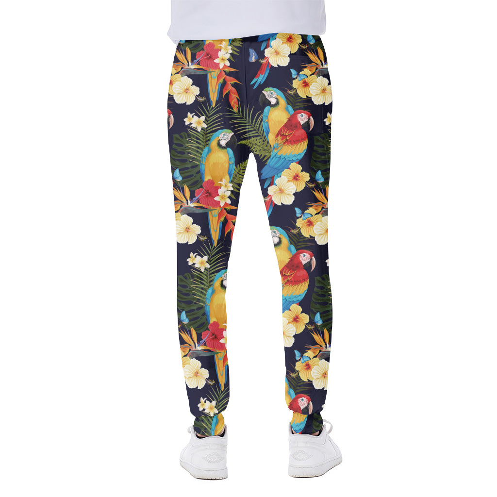 Parrot And Flower Pattern Print Scuba Joggers