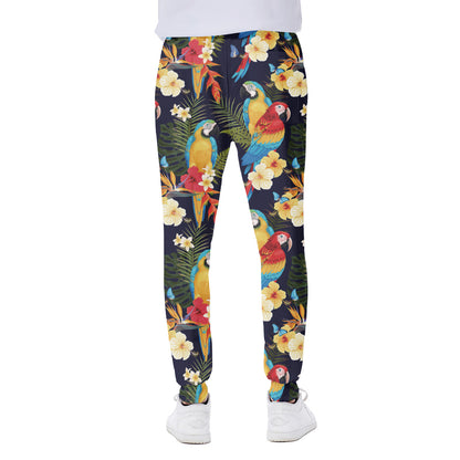 Parrot And Flower Pattern Print Scuba Joggers