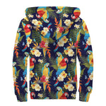 Parrot And Flower Pattern Print Sherpa Lined Zip Up Hoodie