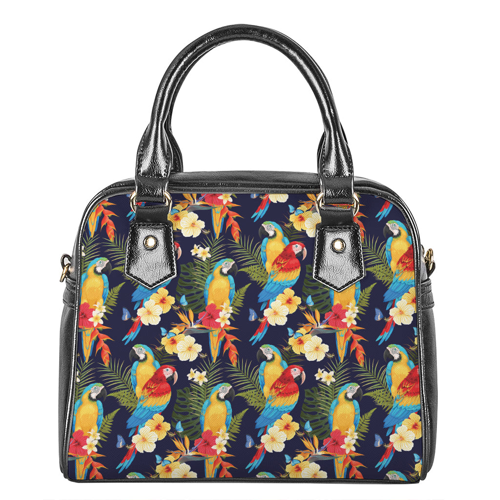 Parrot And Flower Pattern Print Shoulder Handbag