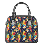 Parrot And Flower Pattern Print Shoulder Handbag