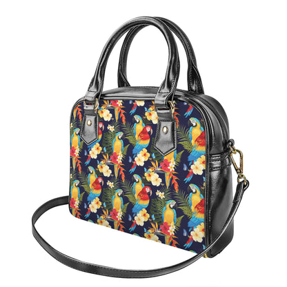 Parrot And Flower Pattern Print Shoulder Handbag