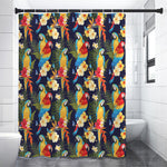 Parrot And Flower Pattern Print Shower Curtain