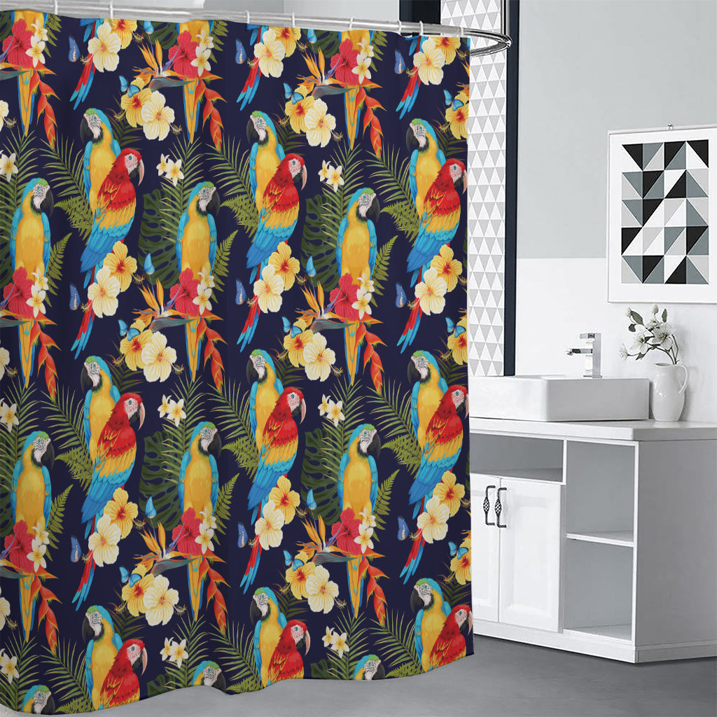Parrot And Flower Pattern Print Shower Curtain