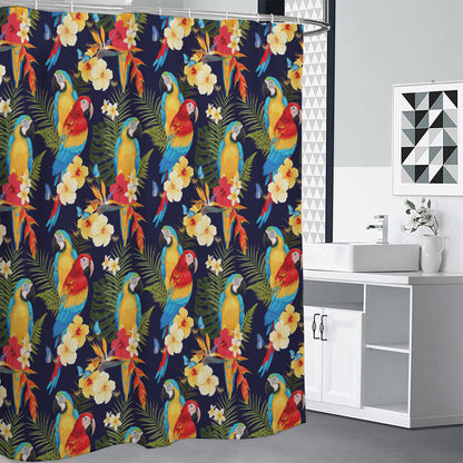 Parrot And Flower Pattern Print Shower Curtain