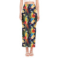 Parrot And Flower Pattern Print Side Slit Maxi Skirt
