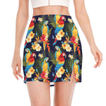 Parrot And Flower Pattern Print Side Slit Mini Skirt