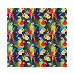 Parrot And Flower Pattern Print Silk Bandana